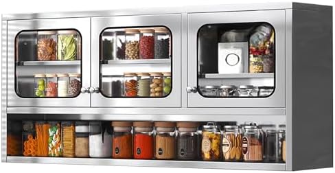 ZZV 59” Kitchen Wall Cabinet, Stainless Steel Wall Mounted Cabinet with Adjustable Shelves, Industrial Wall Storage Cabinet for Garage, Warehouse, No Assembly Required, 11.82D x 59.06W x 27.56H in by ZZV