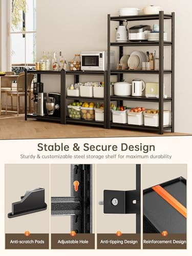 JHYKHG 72" W Storage Shelves,5-Tier Heavy Duty Garage Shelving,Adjustable Shelving Unit,Metal Shelf,Boltless Assembly Rack for Warehouse,Shed,3,000 lb Load,24 x 48 x 72 Inches,Black - Image 6