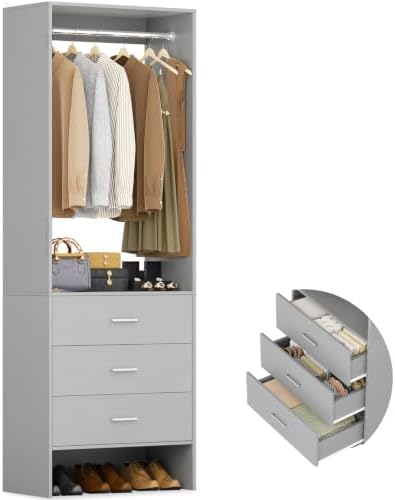 Aheaplus 1.8FT Closet System with Drawers, 21.5’’ Closet Organizer, Grey by Aheaplus