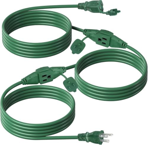 BN-LINK 25 ft Outdoor Extension Cord w/3 Inline Outlets 16/3 Gauge, SJTW Green for Landscaping & Holiday Decorations, Grounded, ETL Listed by BN-LINK