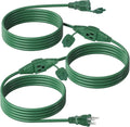 BN-LINK 25 ft Outdoor Extension Cord w/3 Inline Outlets 16/3 Gauge, SJTW Green for Landscaping & Holiday Decorations, Grounded, ETL Listed by BN-LINK