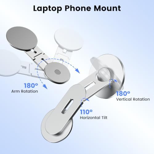 Magnetic Phone Holder for Laptop, MagSafe Laptop Phone Mount for iPhone 18/17/16/15/14/13/12 & All Phones, 180°Adjustable, Magnetic Phone Holder for Tesla Monitor (Silver) - Image 6