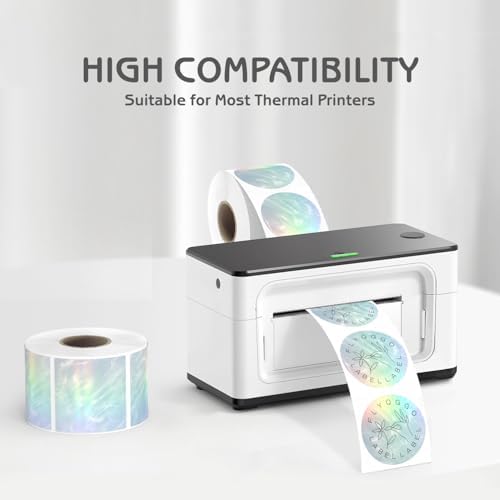 2" Holographic Thermal Sticker Labels, 500 Pcs Round Printable Thermal Waterproof Sticker Rainbow Glitter for Logo Design, Price/Name Tag, Barcode, DIY Custom, Aurora Silver, 500 Labels/Roll - Image 2