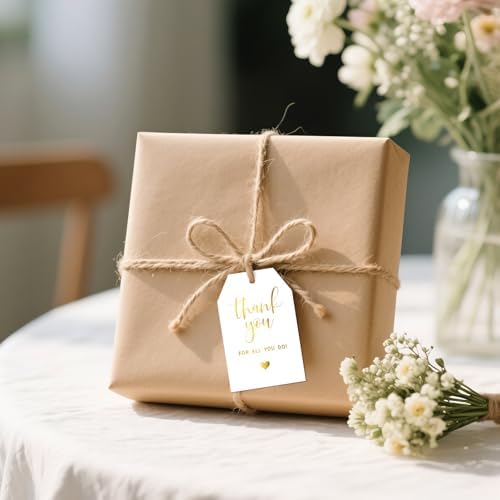 joycraft Thank You Tags with String, 50Pcs Gold Foil Gift Tags, 3x2 in - Image 4