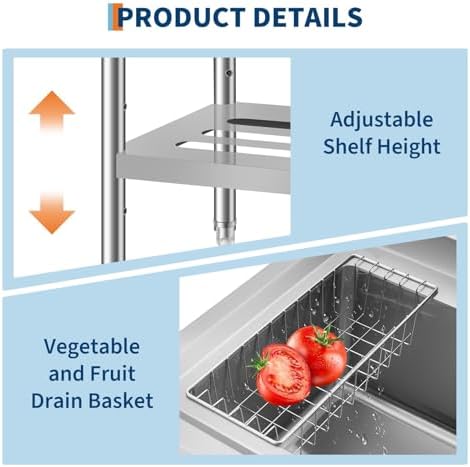 GarveeTech 35 in Freestanding Stainless Steel Utility Sink with Pull-Out Faucet, Adjustable Height Laundry Tub with Hot & Cold Water, Basket, Shelf & Drain Kit for Kitchen, Garage, Outdoor, Basement - Image 4
