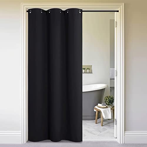 NICETOWN Door Divider Curtain for Doorway, Bedroom Closet Door Cover, Privacy Drape for Garage Window Bathroom Door Dressing Changing Fitting Decor (1 Piece, 8ft Tall x 5ft Wide, Black) by NICETOWN