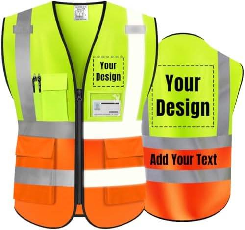High Visibility Safety Vest with Reflective Strips Customize Logo Hi Vis Team Work Uniform Vest (XL, Yellow orange) by YOWESHOP