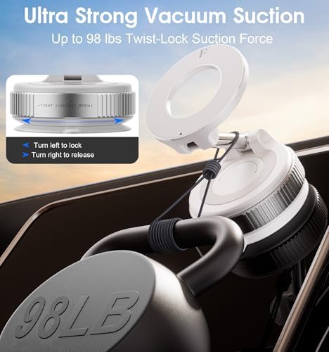 REOKILY Strong Magnetic Car Phone Holder for MagSafe Ultra Vacuum Suction Cup Phone Mount 360° Cell Phone Holders for Your Car Accessories for iPhone 16 15 14 13 12 Android - Image 4