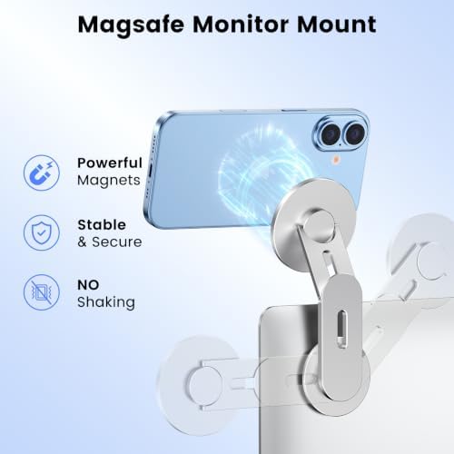 Magnetic Phone Holder for Laptop, MagSafe Laptop Phone Mount for iPhone 18/17/16/15/14/13/12 & All Phones, 180°Adjustable, Magnetic Phone Holder for Tesla Monitor (Silver) - Image 3