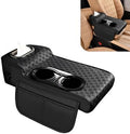 Car Center Console Leather Armrest Increase Cushion, MultiFunctional Armrest Box Pad with Dual Cup Holder, Tissue Box, Side Card Holder, Universal for Most Cars, SUVs, Trucks (Black) by Unknown