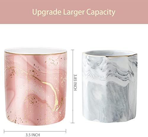 Large Capacity Colored Pen Holder for Desk, Ceramic Pencil Holder Pen Cup Marker Holder Makeup Brush Holders, Desk Accessories & Workspace Organizers for Home, Office, Red Marble - Image 2