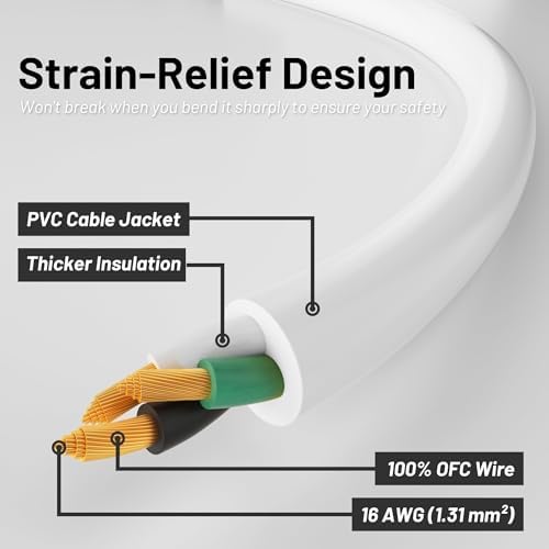 Vockjour 16/3 White Indoor Outdoor Extension Cord 10 Ft Waterproof - Image 3