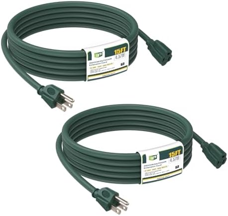 EP 15 FT Outdoor Extension Cord, 16/3 SJTW Heavy Duty Green, ETL Listed by ENERGYPRO