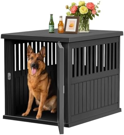 42 Inch Dog Crate Furniture Lockable Dog Kennel Indoor for Large Dogs and Medium Heavy Duty Pet Crate Decorative Pet Cage End Table,Black by KFY