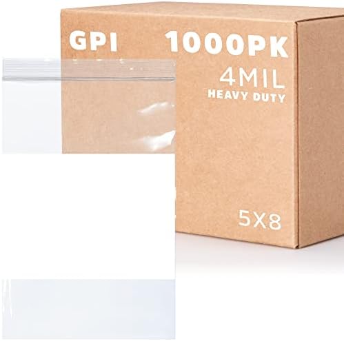 5" x 8" Zip Bags, 1000 Pack, 4 Mil Heavy Duty, Write with White Block, GPI by GPI