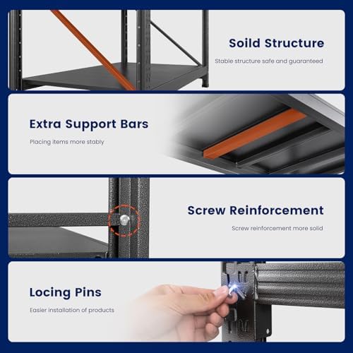 Yizosh 40" W Metal Garage Storage Shelves,Heavy Duty Adjustable Steel Organization Shelving,Utility Rack Shelf,40" W x 20" D x 60" H for Basement,Warehouse,Industrial - Image 5