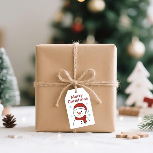 joycraft 50Pcs Merry Christmas Tags with String, Snowman Gift Tags - Image 4