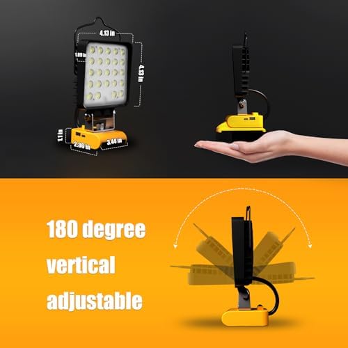 4 Pcs LED Work Light for Dewalt 20v Max Battery, 90W 9600LM Battery Light for Dewalt 20v Tools, Portable Outdoors Cordless Flood Lighting with USB & Type-C Charging Port, Low Voltage Protection - Image 5