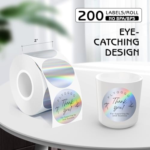 2 inch Round Holographic Thermal Sticker Labels, Waterproof & Rainbow Wave & Glitter Design, for Price/Name Tag, Barcode, DIY Custom Logo Design, Sliver(200Pcs/Roll) - Image 3