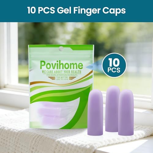 Povihome Finger Cots Protectors - Moisturizing Thumb and Finger Covers - Thickend Version- Elastic Cracked Silicone Finger Sleeves to Protect Cracked, Peel Finger and Other Finger Pain (Purple, 10PCS) - Image 7