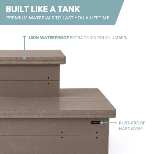 DENKOE Heavy Duty Hot Tub Steps with Storage - Waterproof, Non-Slip & No Maintenance - Large 700LBS Capacity - Multi Angle Access - Ideal for Spa Steps, Hot Tub Stairs - Brown Spa Step for Outdoor - Image 6