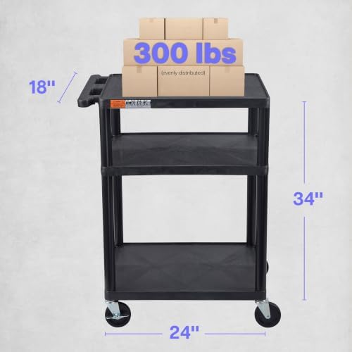 Luxor Black Mobile Plastic 3 Shelf AV Presentation Cart - Image 6
