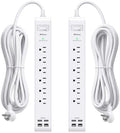 2 Pack Power Strip, 12FT Extension Cord, Surge Protector with 6 Outlets and 4 USB Ports (2 USB C), Extension Cord with Multiple Outlets, Flat Plug Overload Protection, Wall Mount for Home Dorm College by Mifaso