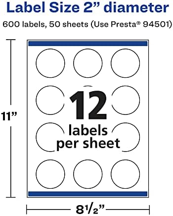 Avery® Matte White Round Labels, Sure Feed® Technology, 2" Diameter, 600 Matte White Printable Labels - Image 5