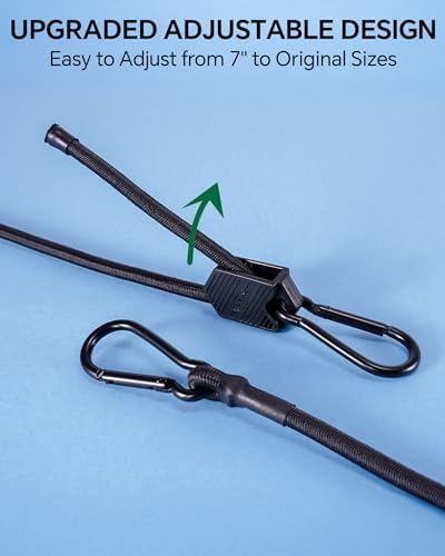 48" 60" 80" Black Adjustable Carabiner Bungee Cords with Hooks, 8 Pack - Image 2