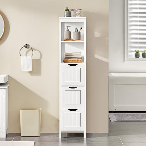Yaheetech 56" Tall Narrow Bathroom Storage Cabinet with 3 Drawers, White - Image 2