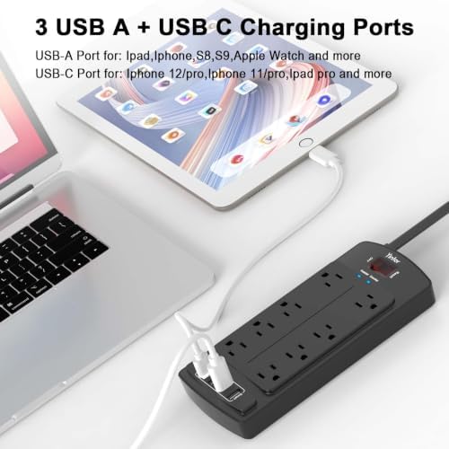 Yintar 6Ft Surge Protector Power Strip with 8 Outlets and 4 USB Ports - Image 3