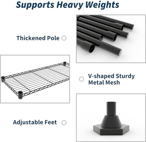 4-Tier Metal Storage Shelves, 60" H Heavy Duty Wire Shelving Unit, 1060 LBS Adjustable l-Shaped Storage Rack for Garage, Kitchen, Pantry, Basement, Commercial Organization, 59"W x 13.8"D - Image 7