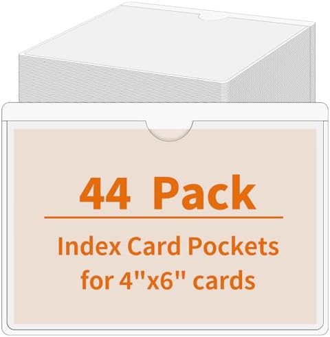 44 Pcs Storage Bin Labels, 4×6 in Index Card Holder, Clear Adhesive Pockets by yeestone