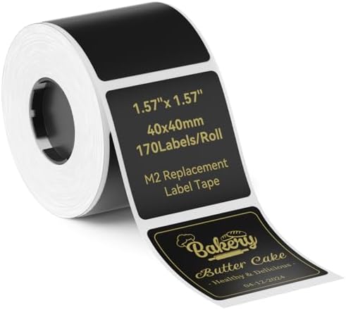 NIIMBOT Black Labels 1.57'' x 1.57'', Only for M2/M3 Label Maker by NIIMBOT%C2%AE