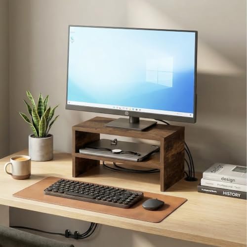 Furinno CLASSIC Monitor Stand Riser Set of 2, 15.7" Wide Dual Monitor Riser, Stackable Separable Laptop Stand for Desk, Desktop Organizers and Accessories, for Office Supplier, Amber Pine - Image 6