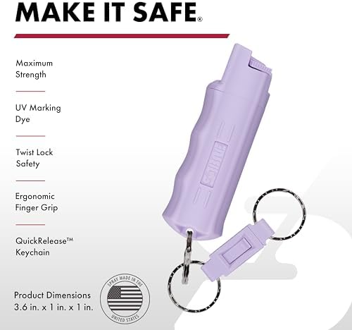 Sabre Pepper Spray with Quick Release Keychain for Self Defense – Maximum Police Strength OC Spray with UV Marking Dye, Twist Lock Safety, Finger Grip, 10‑Second Spray, 14‑ft Range, Made in USA - Image 2
