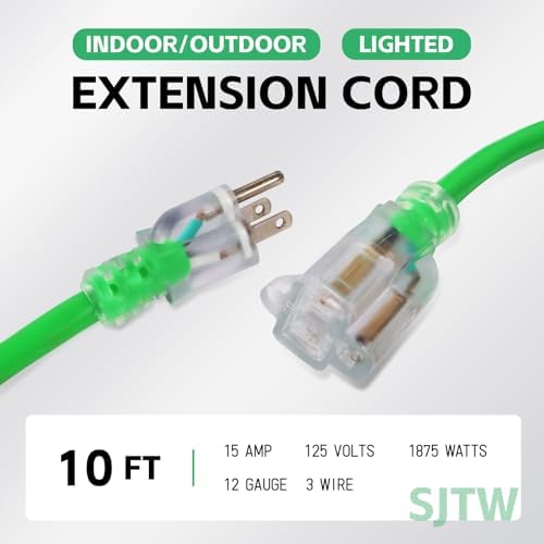 EP 10 Ft 12/3 SJTW Lighted Outdoor Extension Cord,Green - Image 2
