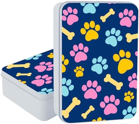 Large Metal Tins Box-7.1” x4.7”x2“ Rectangular Empty Storage Box With Lid Decorative Organizer Storage Tin Case For Office/Cookie/Candy/Jewelry/Photo/Letter-Blue Dog Paw by Unknown