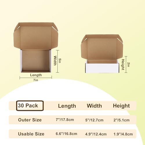WIFTREY 7X5X2 Shipping Boxes Set of 30, 7X5X2 White Corrugated Cardboard Box for Packaging Small Business, Gift Packing, Mailing, Moving - Image 2