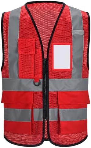 High Vis Safety Vest Reflective Strips, Multi-Pocket Design, Available in Yellow,Orange,black,Pink,blue,Red,purple by Unknown