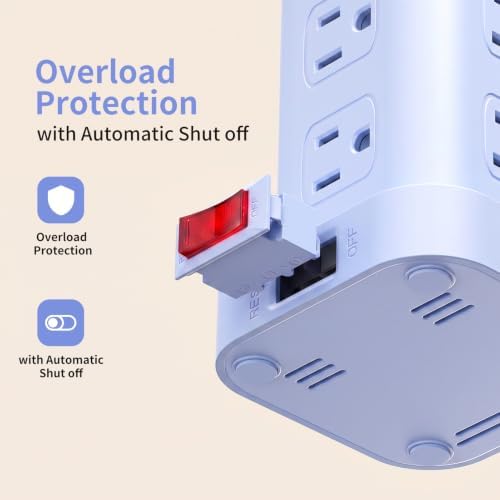 Extension Cord with Multiple Outlets, SMALLRT Power Strip Tower, Outlet Extender with 12 AC Outlets 4 USB, 6.5FT Extension Cord for Home Dorm Room, Office Supplies, Blue - Image 4
