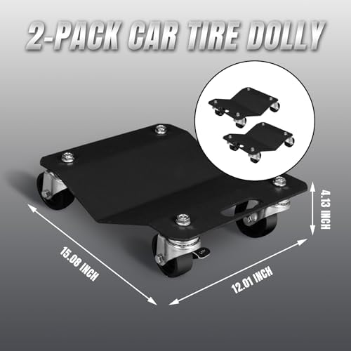 Big RED Wheel Dolly: Tire Stake with Brakes and Vehicle Tire Dolly Cart with (4) Wheels for Moving Cars and Repair, 3000 lbs Capacity, 2 Pack - Image 2