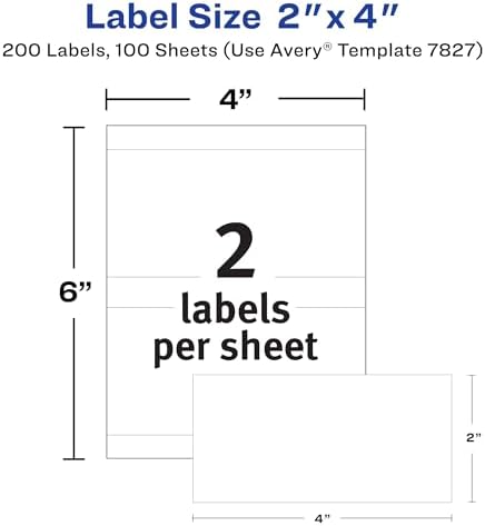 Avery® Printable All-Purpose Removable Labels, 2" x 4", Customizable Blank White Labels, Write or Print, Great for Organization Projects, 2 Packs, 200 Total (7827) - Image 3