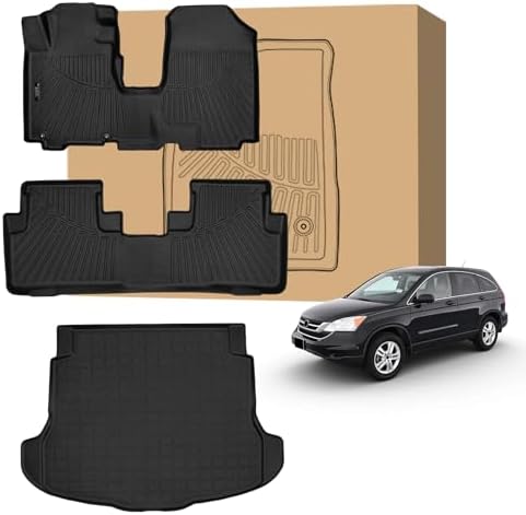 PELEUS Floor Mats for Honda CRV 2007-2011, Custom Fit All Weather Car Mats, Heavy Duty TPE Car Floor Mats 1st & 2nd Row Odorless Floor Liners Automotive SUV Accessories, No Curling No Creases, Black by Unknown