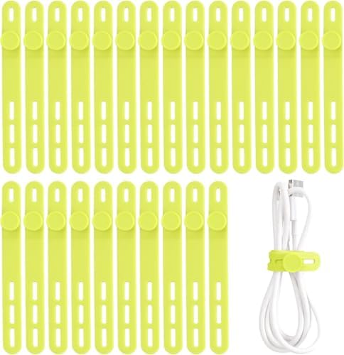 Oligei 25 Pcs Silicone Cable Ties, Cable Ties Reusable, High Elasticity Cord Wraps for Electrical Cords, Cord Organizer for Earphone, Phone Charger(Yellow) by Oligei
