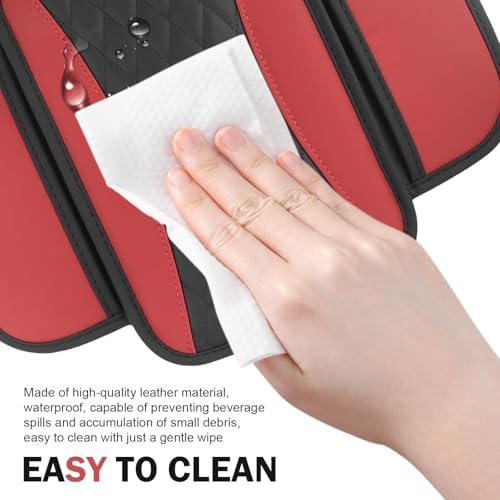 Car Center Console Cover, Upgraded Patchwork Leather Arm Rest Cover with Side Storage Pockets, Comfortable Auto Armrest Protector Cushion, Universal Middle Console Pad for SUV, Sedan (Red) - Image 3