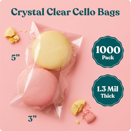 3x5 Self Sealing Cellophane Bags (1000 Pack) - Clear Cookie Bags With Seal - Image 2