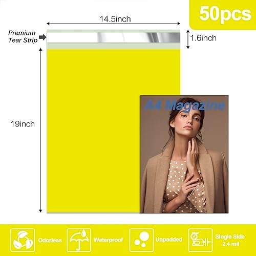 JinRuiKJ Poly Mailers 14.5x19 Inch, 50 Pcs Shipping Bags, Yellow - Image 2