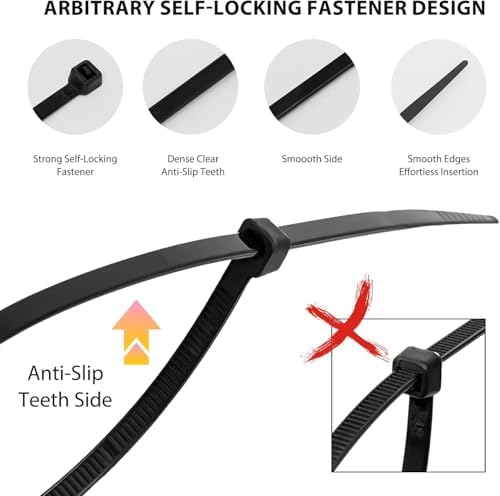 Zip Ties 12 inch, 1000 Pack Black Zip Ties, Self-Locking Nylon Cable Ties with 50 lb Tensile Strength,Wire Ties for indoor and outdoor use. - Image 2