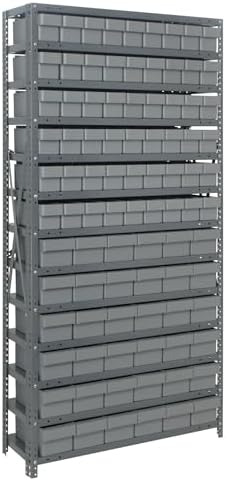QUANTUM STORAGE SYSTEMS 1875-624GY Solid Heavy Duty 13 Shelves 75" H x 36" W x 18" D with 90 Gray Bins Multi-Sizes by QuantumStorageSystems